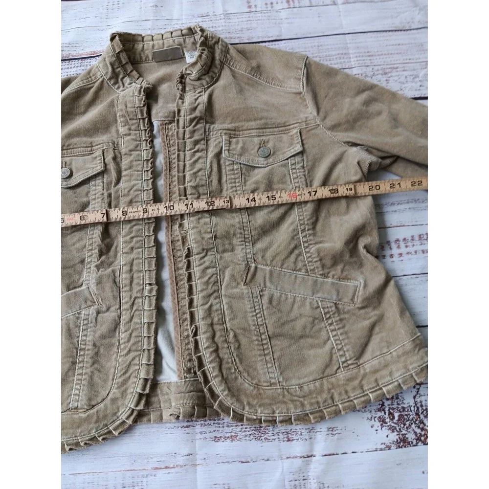 Chico's Jacket Women's 1/M Tan Corduroy Casual Pockets Open Front Cotton Blend